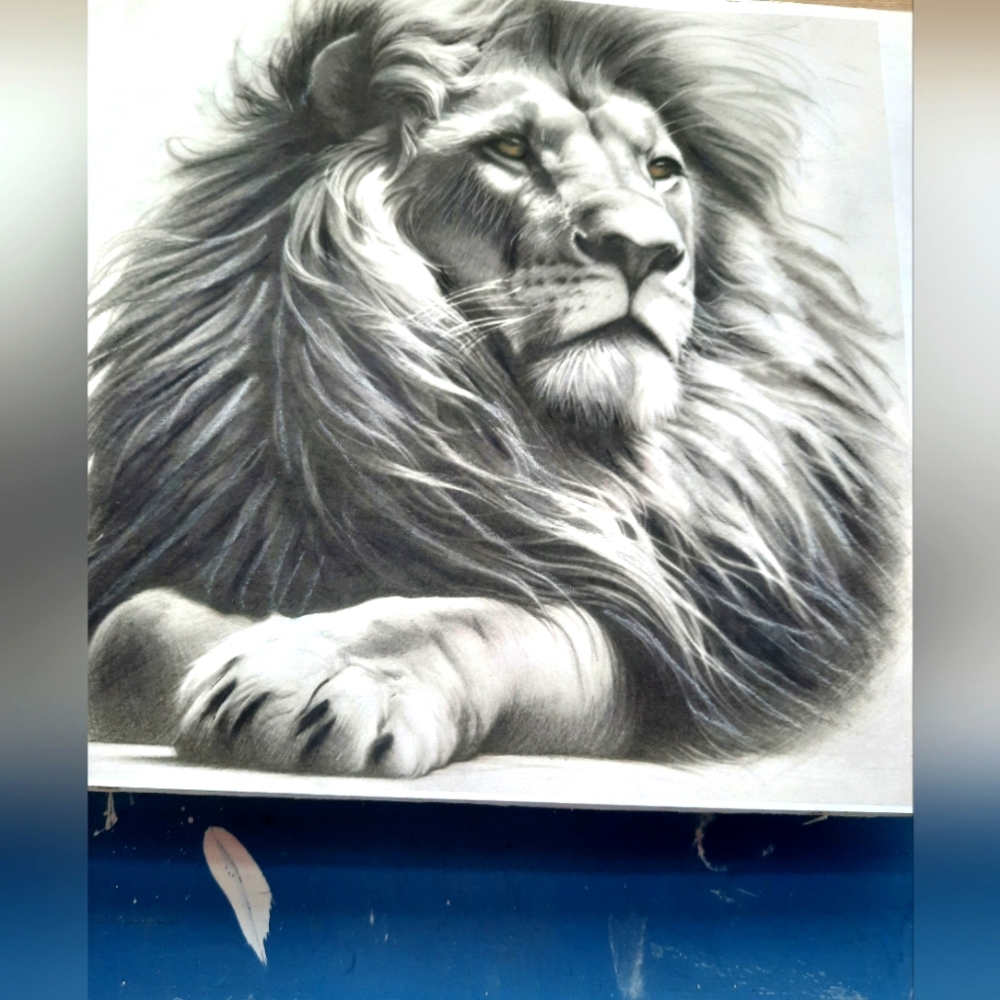 RESERVED ALSIA  Majestic Lion Art  in Black and White on Wood 8 X 10